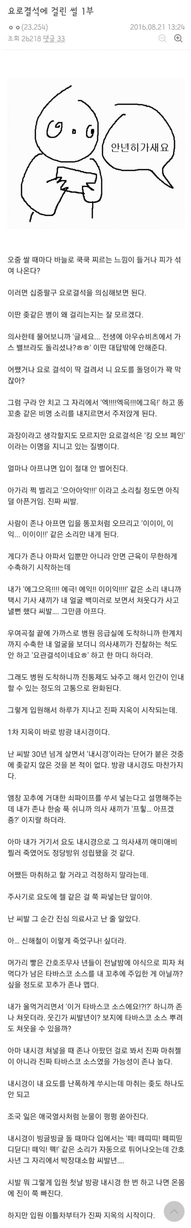 요로결석 후기 올타임 레전드